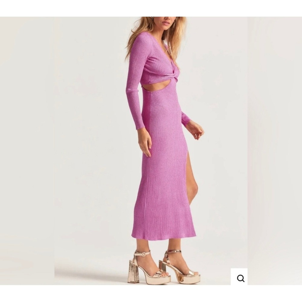 LoveShackFancy Bernette Midi Dress Orchid Sparkle Pink Metallic Cut-Out M - Picture 2 of 12
